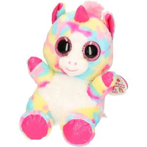 Keel Toys pluche eenhoorn knuffel - regenboog kleuren roze/geel - 25 cm