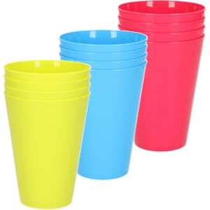 12x stuks onbreekbare kunststof drinkglazen 430 ML in het blauw-groen-roze