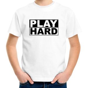 Play hard t-shirt wit voor kinderen - verjaardag cadeau funshirt