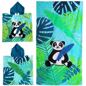 Set van bad cape/poncho met strand/badlaken voor kinderen panda print microvezel