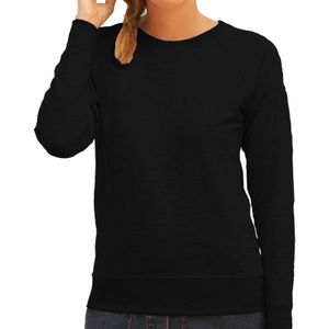 Sweater / sweatshirt trui zwart met ronde hals en raglan mouwen voor dames