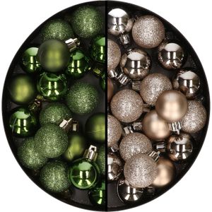 40x stuks kleine kunststof kerstballen groen en champagne 3 cm