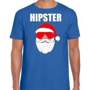 Blauw Kersttrui / Kerstkleding Hipster voor heren met Kerstman met zonnebril
