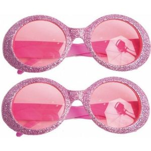 Faram Party - Dames party bril - 2 stuks - roze met glitters
