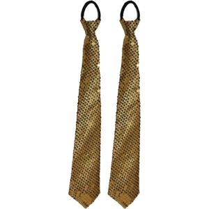 Funny Fashion Carnaval verkleed stropdas met glitter pailletten - 2x - goud - polyester - heren/dames