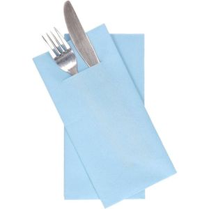 36 stuks lichtblauwe servetten met vakje voor bestek