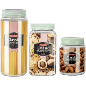 Forte Plastics Voorraadpotten/weckpotten - 6 stuks - 1L/1,6L/2L - kunststof