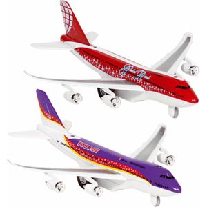 Speelgoed vliegtuigen setje van 2 stuks paars en rood 19 cm - Vliegveld spelen voor kinderen