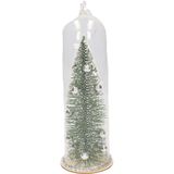 Kerst hangdecoratie glazen stolp met groen/zilveren kerstboom 22 cm