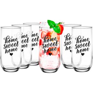 Glasmark Drinkglazen/waterglazen Tumblers Home Sweet Home - transparant glas - 12x stuks - 400 ml