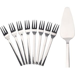 Taartschep incl. 8 gebaksvorkjes - serveer set - rvs - 23 cm