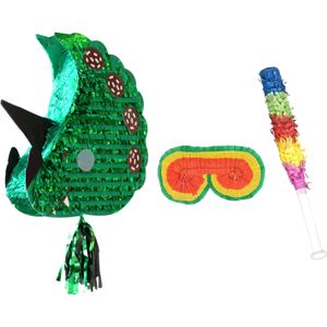 Verjaardag Pinata dino - groen - 45 x 40 cm - set met stok en masker