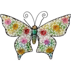 Gekleurde metalen tuindecoratie vlinder hangdecoratie 30 x 43 cm cm