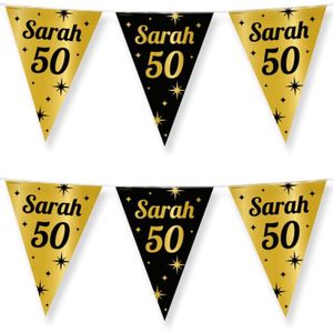 2x Stuks Paperdreams Vlaggenlijn - luxe Sarah/50 jaar feest- 10m - goud/zwart - folie