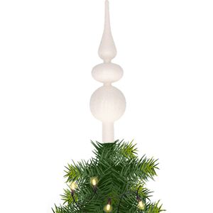 Grote glazen kerstboompiek winter witte glitters/kralen 32 cm