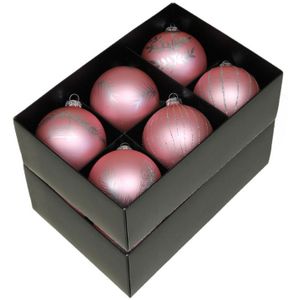 Othmar Decorations kerstballen - gedecoreerd - 12x - 8 cm - roze