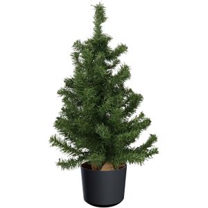 Mini kerstboom groen - in kunststof pot antraciet grijs - 75 cm