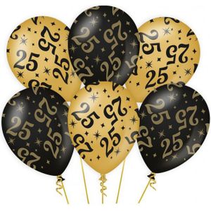 18x stuks leeftijd verjaardag feest ballonnen 25 jaar geworden zwart/goud 30 cm
