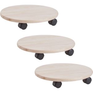 5x stuks planten trolley/multiroller hout rond 35 cm