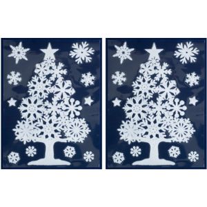 2x Witte kerst raamstickers kerstboom met sneeuwvlokken 40 cm