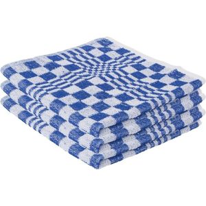 3x Blauwe handdoek / keukendoek met blokjesmotief 50 x 50 cm