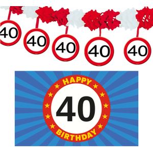 40 jaar leeftijd verjaardag slinger en vlag 150 x 90 feestversiering pakket