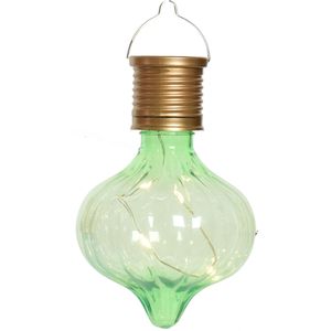 Lumineo solar hanglamp bol/lampion - Marrakech - pistachegroen - kunststof - D8 x H12 cm