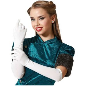 Verkleed party handschoenen voor dames - polyester - wit - one size - lang model