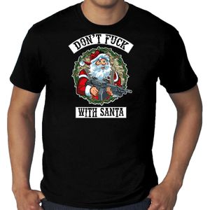 Zwart fout Kerst t-shirt / Kerstkleding Dont fuck with Santa voor heren grote maten