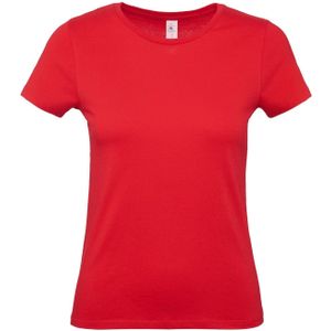 Set van 2x stuks basic dames shirts met ronde hals rood van katoen, maat: XL (42)