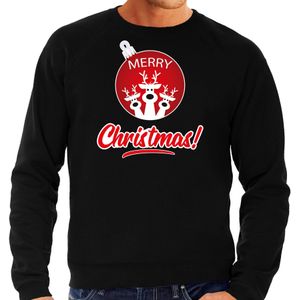 Zwarte Kersttrui / Kerstkleding Merry Christmas voor heren met rendier kerstbal