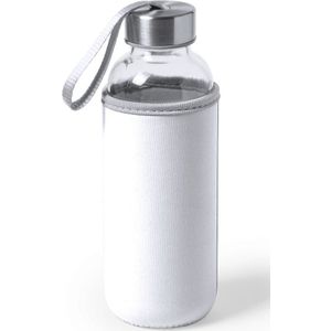 Glazen waterfles/drinkfles met witte softshell bescherm hoes 420 ml