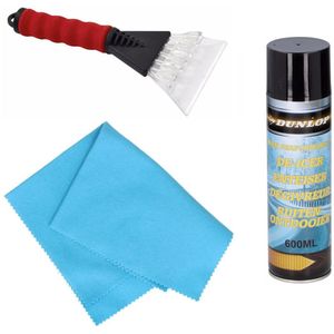 Autoramen IJskrabber soft grip 25 cm met ruitenontdooi spray en anti-condens doek