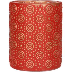 Countryfield Luxe theelichthouder - Fantasy - glas - rood/goud - D10 x H12 cm