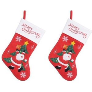 Set van 4x stuks kerst decoratie kerstsok rood met Kerstman/kerstboom borduursel 40 cm