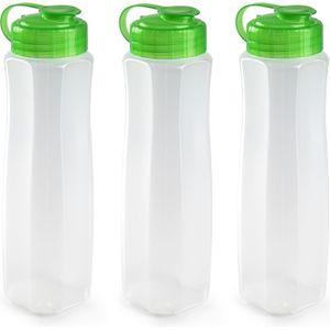 6x stuks kunststof waterflessen 1000 ml transparant met dop groen