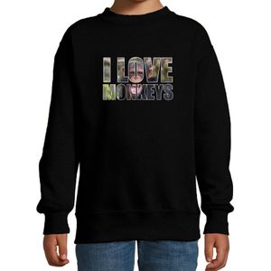 Tekst sweater I love chimpanzee monkeys foto zwart voor kinderen - cadeau trui apen liefhebber