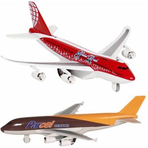 Speelgoed Vliegtuigen Setje van 2 Stuks Bruin en Rood 19 cm - Vliegveld Spelen Voor Kinderen