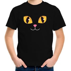 Kat gezicht fun verkleed t-shirt zwart voor kinderen