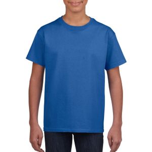 Basic kinder shirt voor meisjes en jongens met ronde hals blauw van katoen