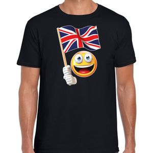Verenigd Koninkrijk  fan shirt met emoticon en Engels zwaaivlaggetje zwart voor heren