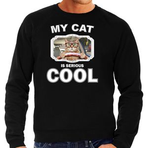 Katten liefhebber trui / sweater schele kat my cat is serious cool zwart voor heren
