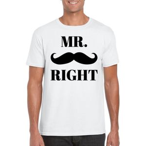 Vrijgezellen Mr. right t-shirt wit heren voor vrijgezellenfeest