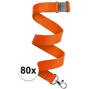 80x Oranje lanyard/keycord met sleutelhanger 50 cm