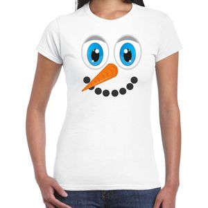 Bellatio Decorations fout kersttrui t-shirt dames - Sneeuwpop gezicht - wit - Kerstdiner