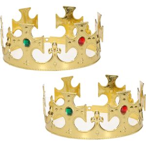 2x stuks gouden Koning / prinsen kronen voor heren 7 x 59 cm