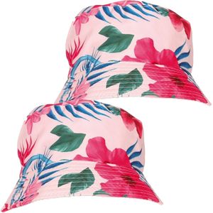 Guirca Verkleed hoedje voor Tropical Hawaii party - 2x - Roze flamingo print - volwassenen -Carnaval