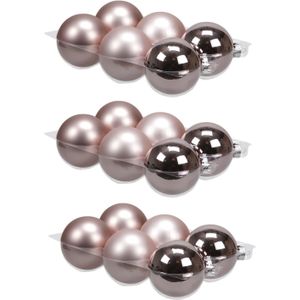 18x stuks glazen kerstballen oudroze (smokey rose) 8 cm mat/glans