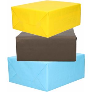 6x Rollen kraft inpakpapier geel/zwart/lichtblauw 200 x 70 cm