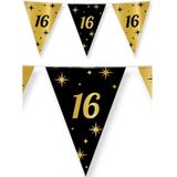 Leeftijd verjaardag feestartikelen pakket vlaggetjes/ballonnen 16 jaar zwart/goud